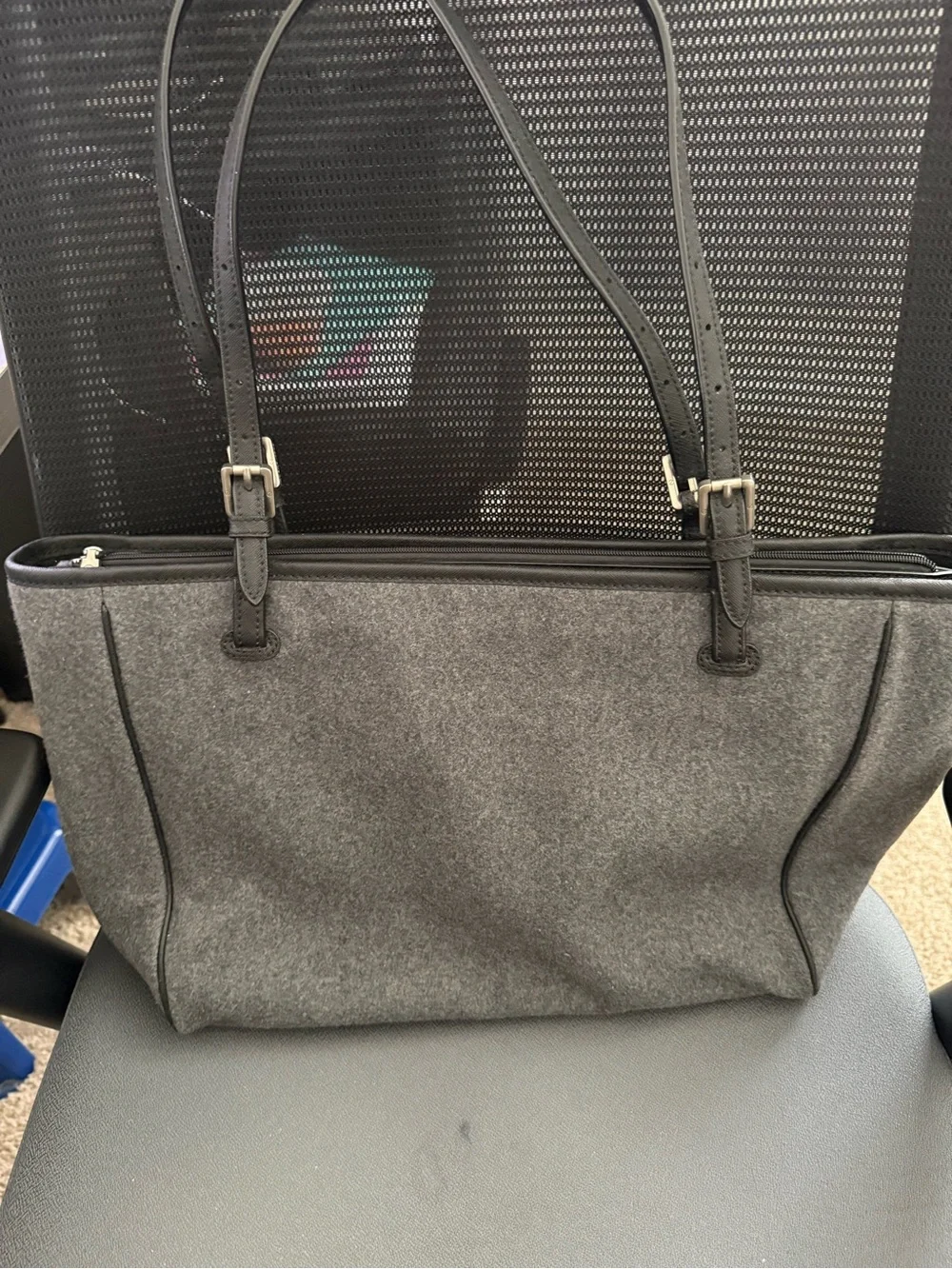 Tory Burch Gray Felt Tote with Black Leather Trim